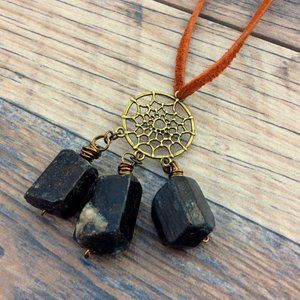 Black Tourmaline crystal car charm - rear view mirror, raw crystal necklace